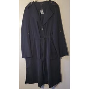 Women's 1X Black Trench Coat Dress By Mittoshop Button Front Tie Roll Tab Sleeve